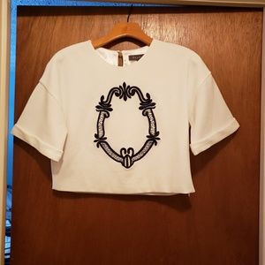 White with black detail dressy crop top